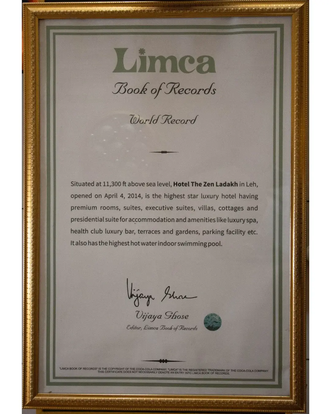 Zen Ladakh 5 star certificate - 05
